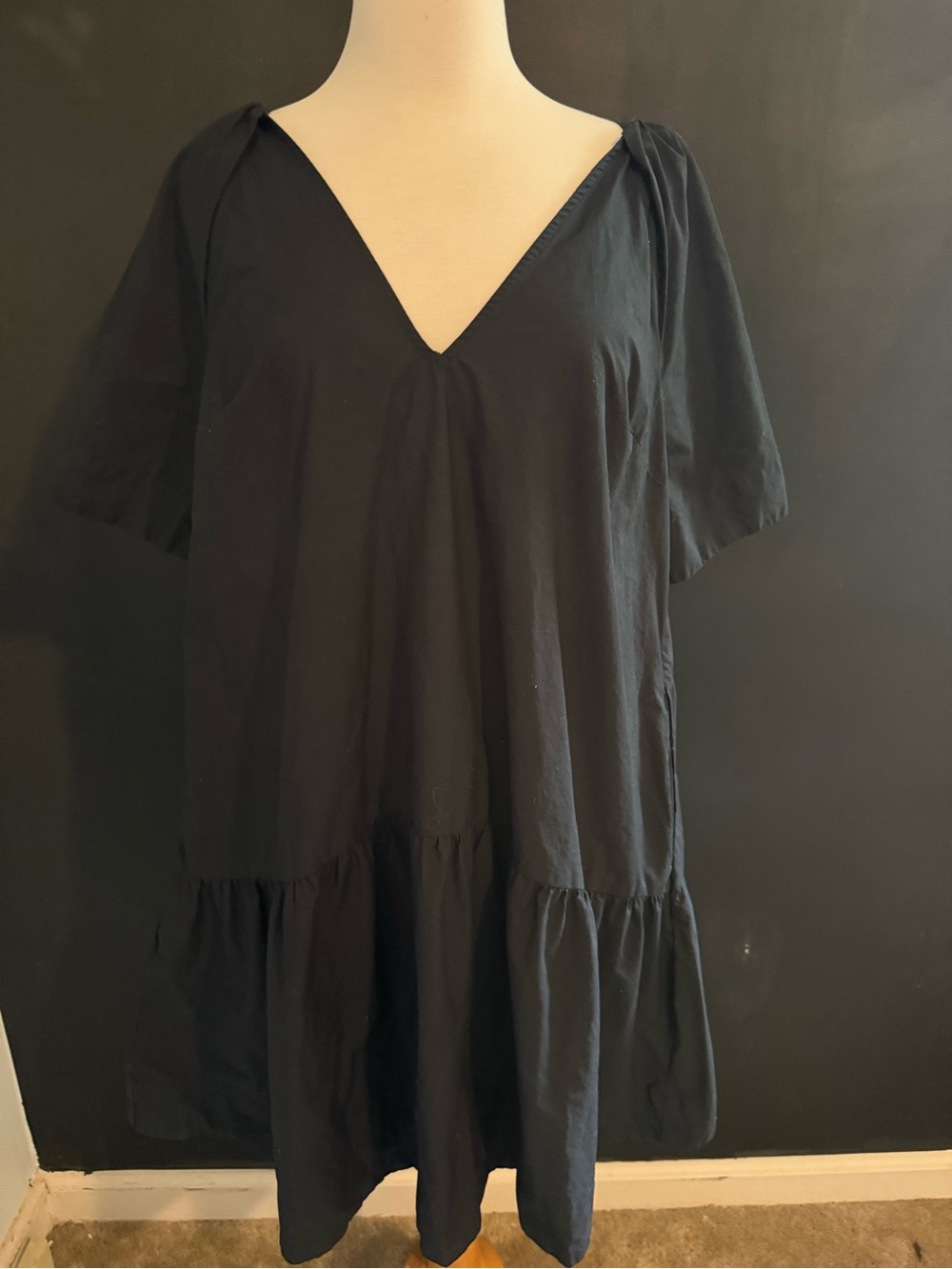 A New Day Black V-Neck Oversized Short Sleeve summer dress  Crisp Cotton medium